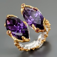AAA color 32 ct Natural Amethyst Ring 925 Sterling Silver Size 8 /R430281