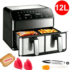 12L Dual Zone Digital Air Fryer Oven Cooker Oil Free Low Fat with 100 Tray Large
