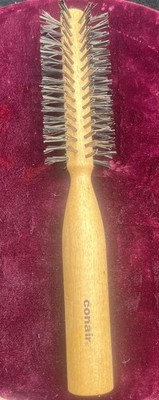 Conair thin wire bristle round brush Vintage Wooden Handle