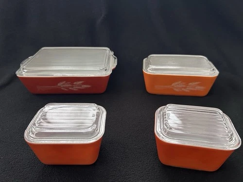 Pyrex Autumn Harvest Wheat Refrigerator Dish Set 501-503 (B) Excellent Condition