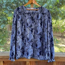 Joie Women's Blue Long Sleeve Blouse Size XXL Parisian Paisley Print 