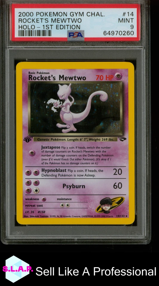 ROCKET'S MEWTWO HOLO-1ST EDITION POKEMON GYM CHALLENGE 2000 14 PSA 9
