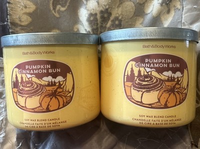 2  Bath &  Body Works PUMPKIN CINNAMON BUN 3 Wick Scented Candles 14.5 oz NEW