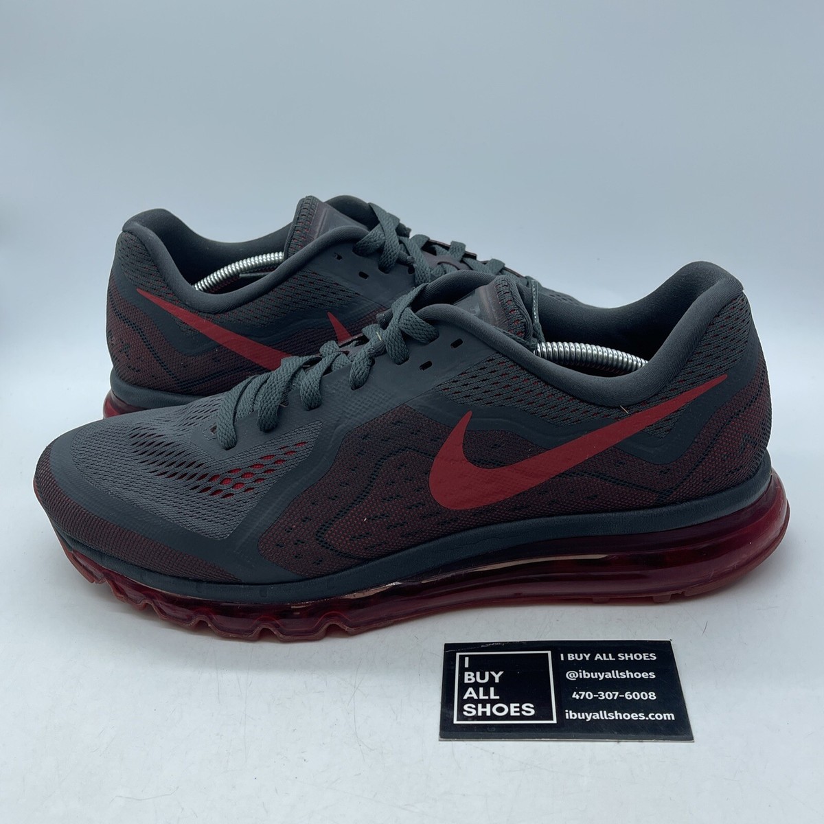 Size 13 Nike Air Max 2014 Anthracite Grey Red Suede Leather (621077-066)