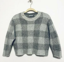 Vince Sweater Womens Small Gray Buffalo Plaid Pullover Crewneck Mohair Alpaca