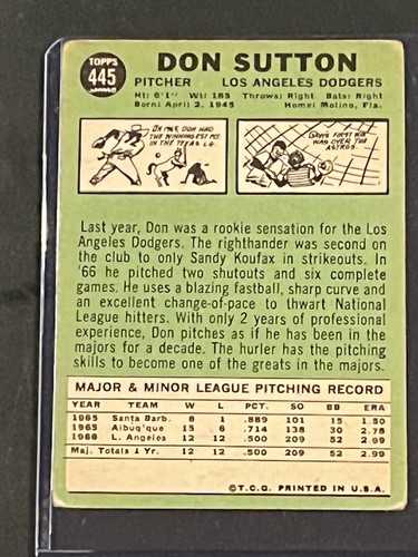 1967 Topps - #445 Don Sutton - LA Dodgers - HOF - Picture 2 of 2