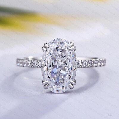 2.34 TCW Oval Cut Moissanite Solitaire Engagement Ring In 14k White Gold Plated