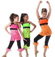 Lot of 14 Dotsa Fun Child X-Small 2pc Dance Costume GREEN-6, PINK-4, ORANGE-4
