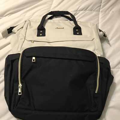 LOVEVOOK Laptop Backpack USB for Women Fashion Business Travel Cream/Black 17'' 