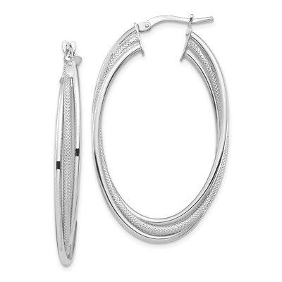 Italian 14k White Gold Textured 44mm Twisted Fancy Triple Oval Hoop Earrings
