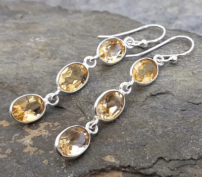 925 Silver Cut CITRINE Triple Drop Earrings E372~Silverwave*uk Jewellery