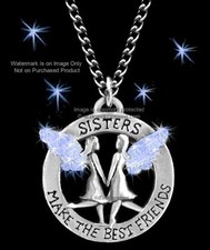 SISTERS MAKE THE BEST FRIENDS NECKLACE - STAINLESS STEEL CHAIN BLUE - FREE SHIP'