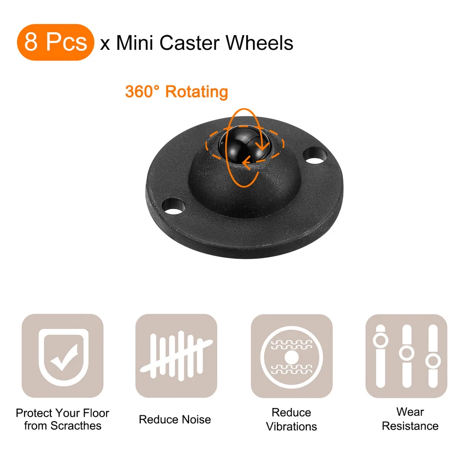 8x Kleber Mini Laufräder Universal Lenkrolle 360° Drehbare Kleberollen (Schwarz) - Bild 3 von 4