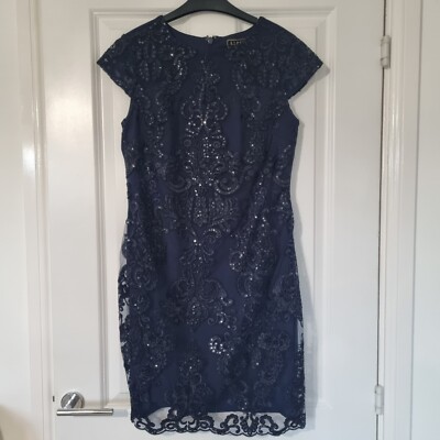 LIPSY DARK NAVY BLUE EMBROIDERED SEQUIN LACE SCALLOP HEM CAP SLEEVE SHIFT  DRESS | eBay UK
