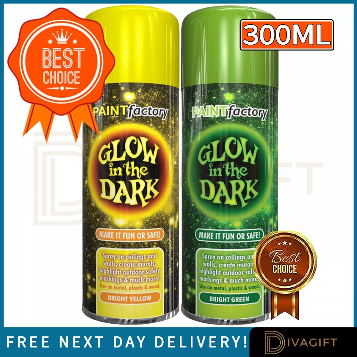 300ML GLOW IN THE DARK SPRAY PAINT AEROSOL YELLOW GREEN LUMINOUS