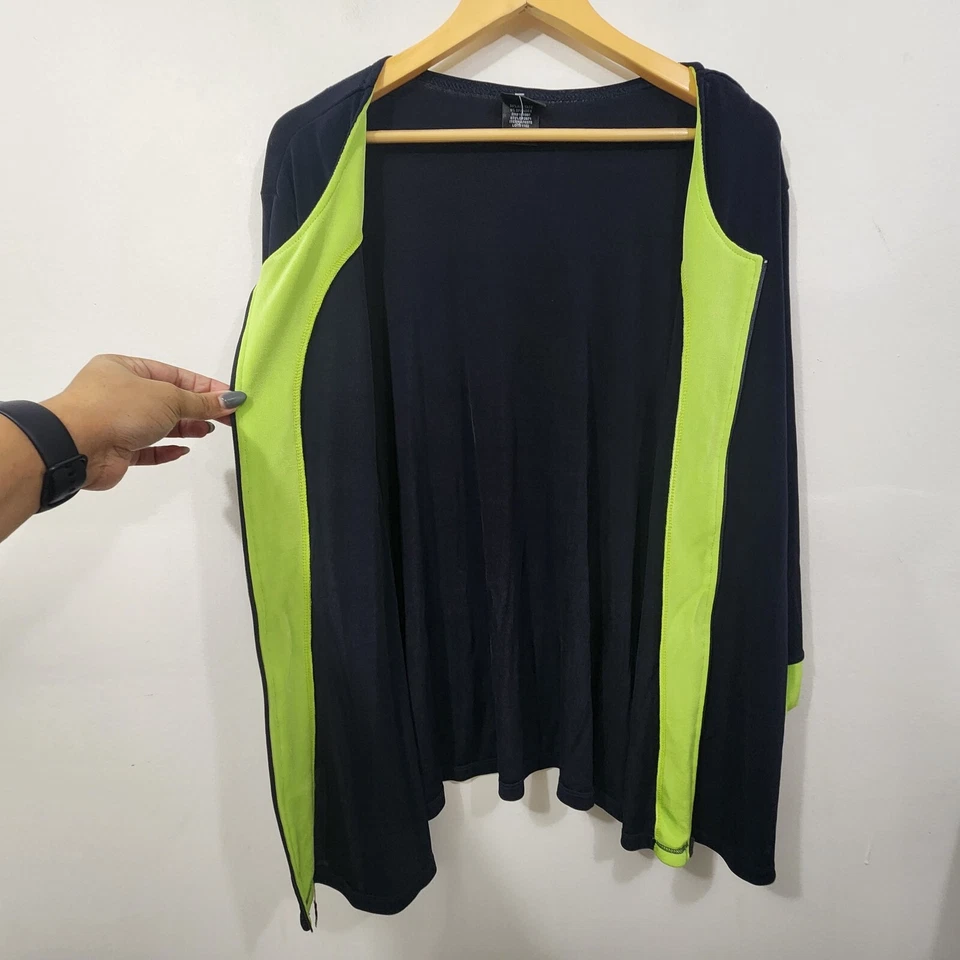 Chaqueta Citiknits QVC A70375 Informal Viaje Azul Marino Verde Neón Plus 3X Foto 3 de 4