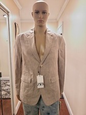 Men Zara Plaid Linen Blend Sports Jacket SIZE L NWT
