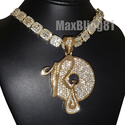 Hip Hop Gold ROCAFELLA Pendant & 16'' 18'' 20'' Iced Baguette Choker Chain Necklace