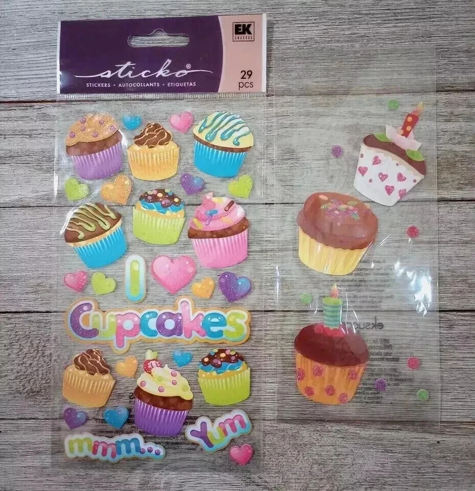 Cupcake álbum de recortes divertidas pegatinas brillo brillante EK éxito juego de 2 piezas Foto 2 de 2