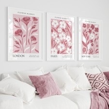 Pink Botanical Wall Art Prints Flower Market Living Room Posters Pictures Décor