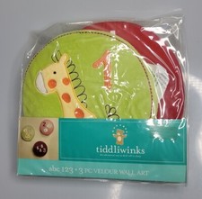 3 Pc Tiddliwinks Whimsical Velour Infant Baby Wall Art 1 2 3 Fish Giraffe Bees
