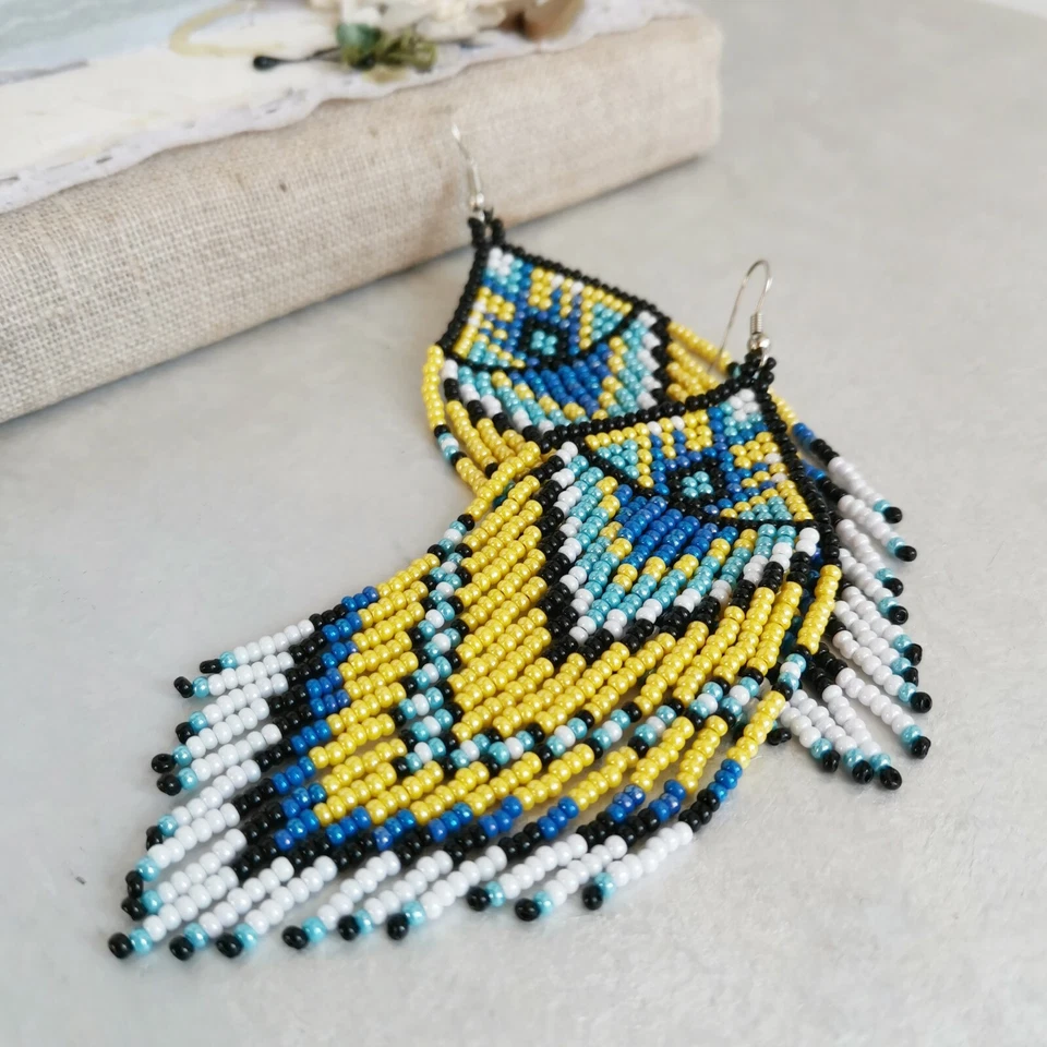 Ucrania Cuentas Flecos Pendientes Ucraniano Largo Cuelga Semilla Cuentas Pendientes Regalo Foto 4 de 4