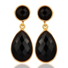 Teardrop Faceted Black Onyx Earrings 925 Silver Wedding Earrings Jewelry