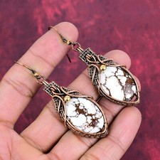 Vendita San Valentino Cavallo Selvatico Magnesite Pietra Preziosa Filo Avvolto Orecchini Goccia Rame