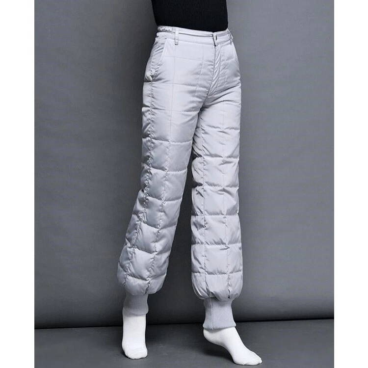 Womens Down Pants Winter Warm Thick Casual High Waist Lantern Puffer  Trousers