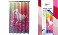Peva Shower Curtain Glitter Unicorn Vibrant Colors 70" x 72" New