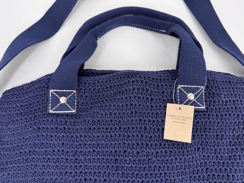 Bolso de punto de gran tamaño American Eagle Outfitters azul marino ganchillo nuevo con etiquetas raro - Imagen 4 de 4