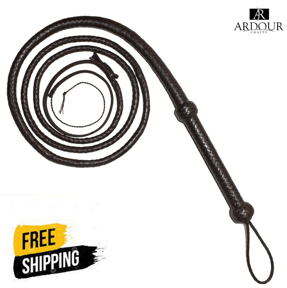 Indiana Jones Bullwhip Genuine Dark Brown Leather 8 Ft Long 12