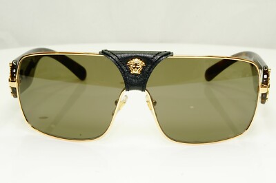 Authentic VERSACE Sunglasses Brown Mens Unisex Square Gold Medusa