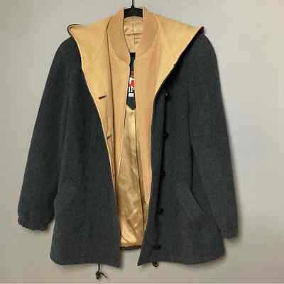 Mackintosh Men's lambs wool coat hooded grey tan size 34 extra