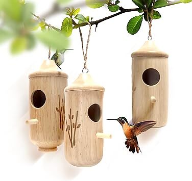 YAYKABOM NATURAL OAK HUMMINGBIRD HOUSES EASY TO HANG PACK OF 3