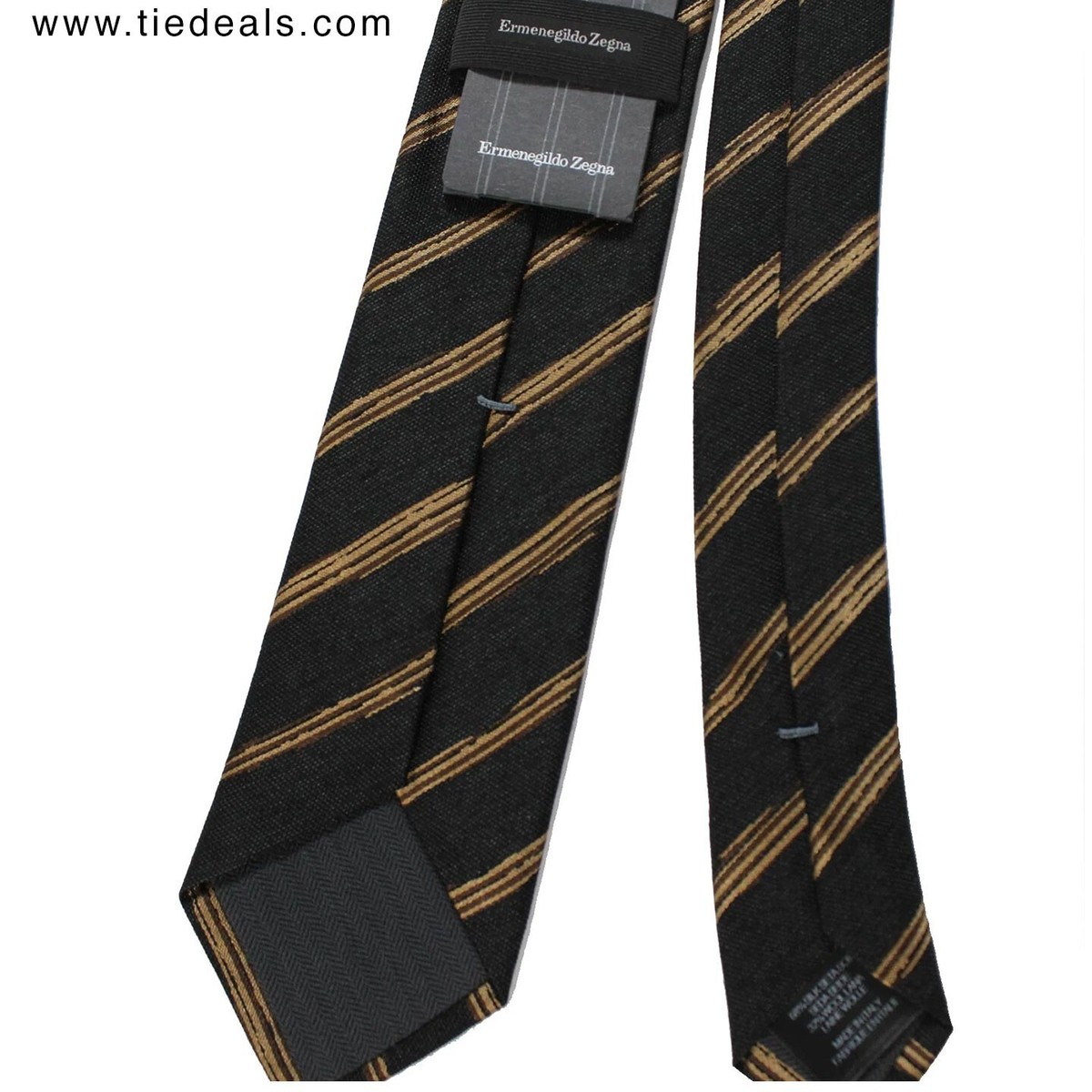 その他 n 100% New Ermenegildo Zegna Narrow Tie 70mm Black Brown Stripes