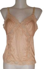 Vtg 80s Women's Brown Silky Lace Bow Coquette Fairy Dollete Cami Tank Top Sz S