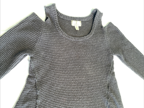 Ruby Moon Women’s Large Cold Shoulder A-Line Fringe Long Sleeve Sweater Gray - Picture 3 of 24