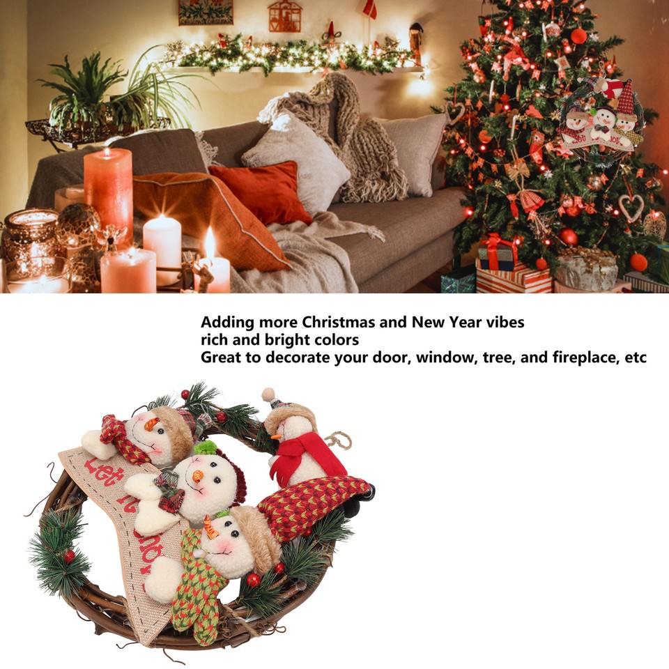 1 Christmas Wreath Durable Joyful Vibes For Door Decor Rattan Style ...