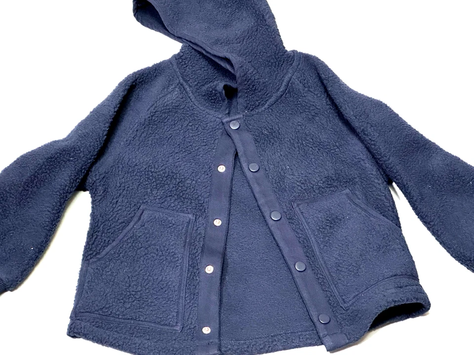 New Navy Blue Fleece Hooded Kids Snap Button Down Jacket 2 Pockets Size 6/7 Yrs - Image 2 of 4