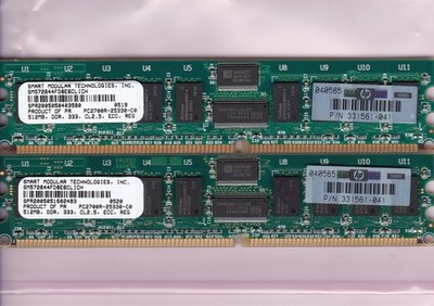 1GB 2x512MB PC-2700R SMART SM572644FD8E6CLICH HP 331561-041 DDR-333 RDIMM KIT