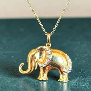 Authentic Gold Plated Sterling Silver Elephant Pendant Necklace With Single Diamond 18”
