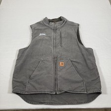 Carhartt Vest Mens XL Gray Canvas Sherpa Lined Zip Up Duck Workwear V33 GVL