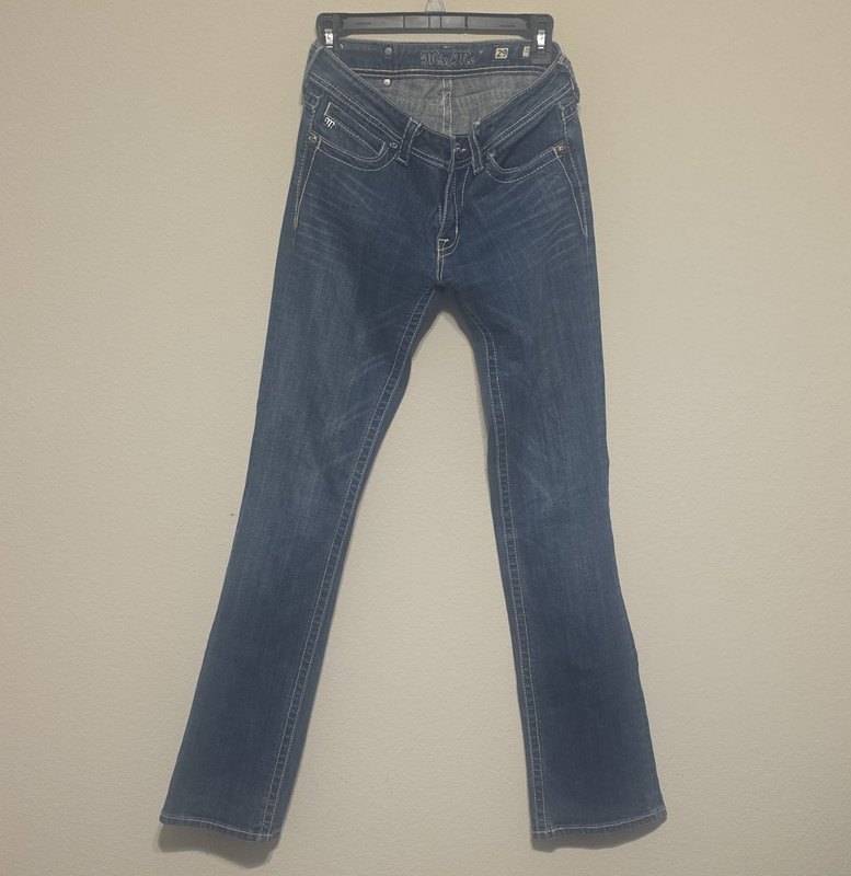 Miss Me Women's Bootcut Jeans Slim Fit Dark Wash Embroidered Pockets Blue
