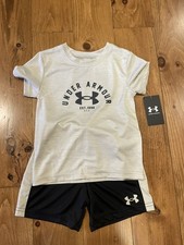 NWT 2pc Under Armour Sandstorm Beige  Black Shirt  Shorts Set sz 4