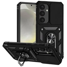 For Samsung S25+/S24+ Case Shockproof Ring Stand w/ Lens Cover + Tempered Glass