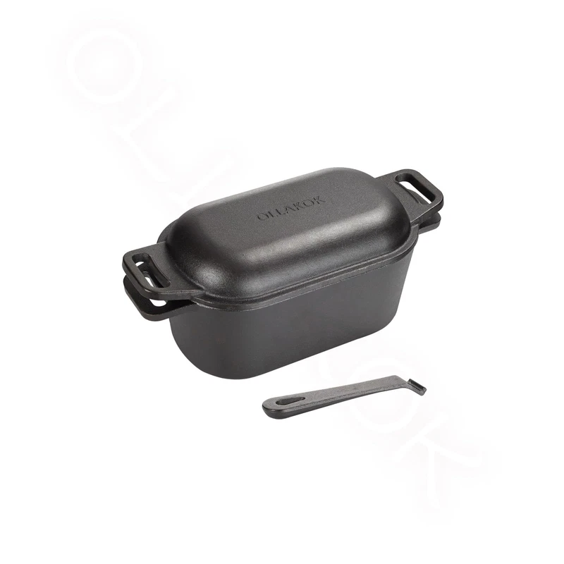 Ollakok 2-In-1 Pre-Seasoned Cast Iron Dutch Oven Pot Lid As Skillet Grill Pan