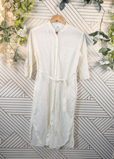 Uniqlo Shirt Dress Womens White Linen Blend Button Front Long Sleeve Pocket Smal