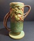 1940s ROSEVILLE ART POTTERY VASE GREEN BUSHBERRY 2 TWIG HANDLES 32-7" Nice