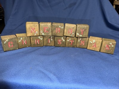 Merry Christmas Wooden Blocks. Lot Of 14. Size 2  X 1.75  Nice Used Condition.